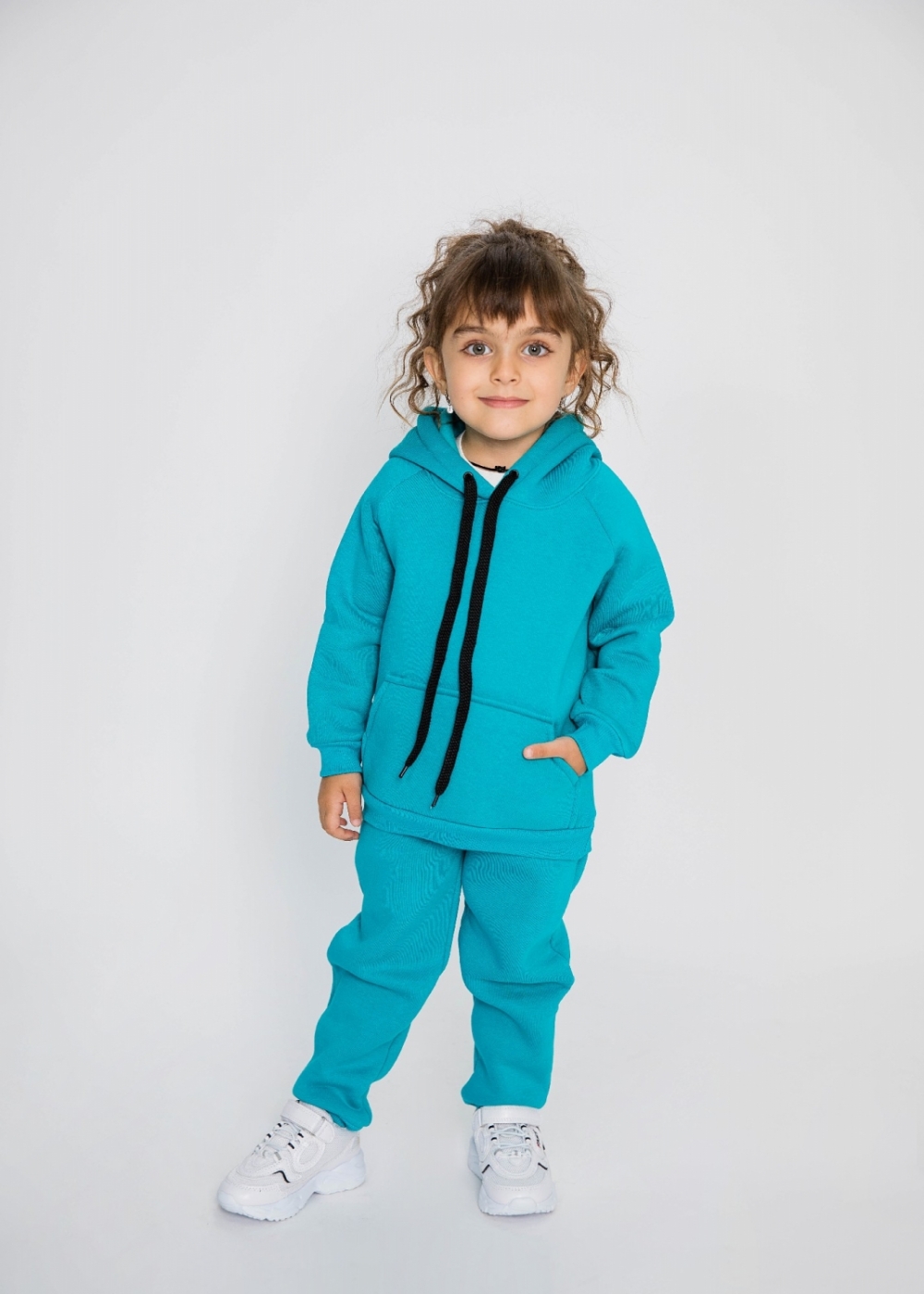 296-Б. Свитшот с капюшоном + Штаны, хлопок 65%, 35% ПЭ, 3-х нитка (начес) бирюза 146,152,158