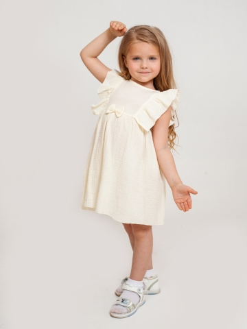Купить 322-СЛ. Платье из муслина детское, хлопок 100% сливочный, р. 74,80,86,92 в Северодвинске