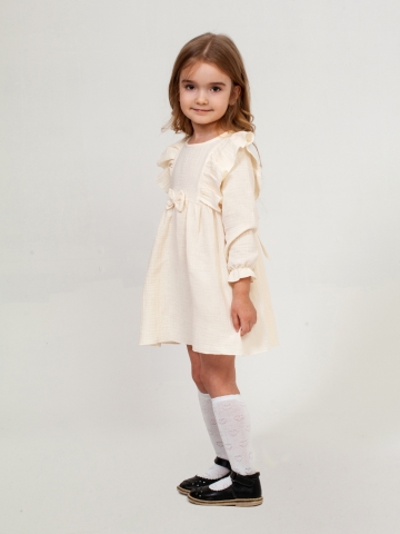 Купить 321-СЛ. Платье из муслина детское, хлопок 100% сливочный, р. 74,80,86,92 в Северодвинске